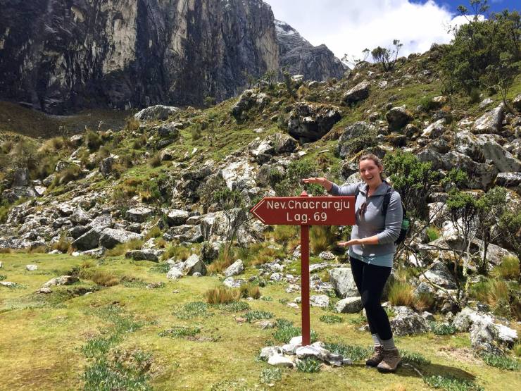 Final trail marker Laguna 69 hike Ancash Peru Peace Corps